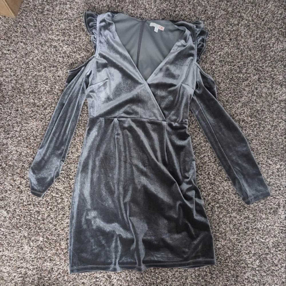 Velvety silver long-sleeve dress (size S)